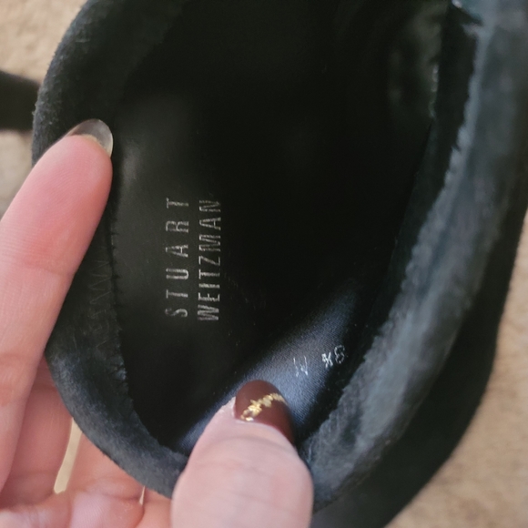 🧡 Stuart Weitzman black suede ankle sock glove heel booties back ties 8.5 M - Picture 9 of 13